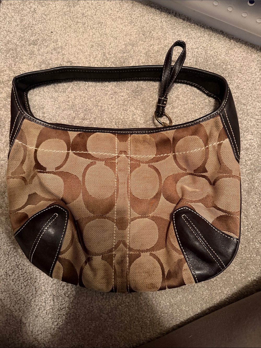 Coach Tan and Dark Brown Signature Canvas Shoulder Bag